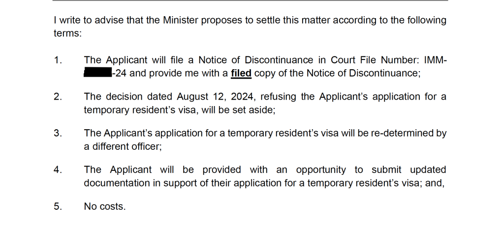 settlement offer terms